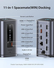 Load image into Gallery viewer, Baseus Docking Station, Spacemate(Win) 11 in 1, Triple Display, 4K HDMI and DP, 10Gbps USB A/C Ports, Gigabit Ethernet, 100W PD, Audio, Laptop Docking Station for Windows/Dell/HP/Lenovo/Asus/Acer/Mac
