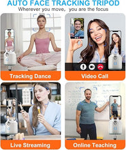 Load image into Gallery viewer, Auto Face Tracking Tripod 360°Rotation,2-Axis Auto Tracking Phone Holder,No App,Phone Camera Stand with Gesture Control,Rechargeable Smart Phone Stand for Live Vlog Video Streaming,Black
