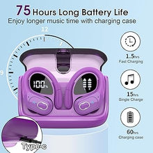 Load image into Gallery viewer, Wireless Earbuds 75hrs Bluetooth 5.3 Headphone Sport, 2024 Bluetooth Earbuds Stereo Deep Bass Over Ear Bud with Earhooks, ENC Noise Cancelling Mic, IPX7 Waterproof Earphone, Purple
