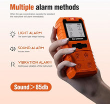 Load image into Gallery viewer, 4 Gas Detector, detectable CO,O2,H2S,EX, Rechargeable LCD Display Portable Gas Monitor Sound, Light and Vibration Alarm Gas Sniffer(Orange)
