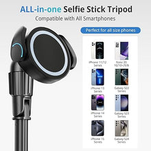 Load image into Gallery viewer, UBeesize 62'' Magnetic Selfie Stick Phone Tripod with Wireless Remote, Extendable Cell Phone Tripod Stand, Compatible with MagSafe, Cellphone Tripod for iPhone 15 14 13 12 Series and Android Phones
