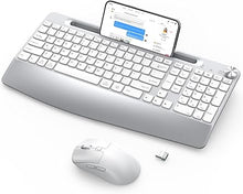 Load image into Gallery viewer, Wireless Keyboard and Mouse - Full-Sized Ergonomic Keyboard with Wrist Rest, Phone Holder, Volume Knob,2.4GHz Silent Cordless Keyboard Mouse Combo for Computer, Laptop, PC, Mac, Windows -White
