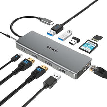 Load image into Gallery viewer, USB C Hub, Docking Station, EUASOO 11 in 1 Triple Display USB C Docking Station with Dual 4K HDMI/1000Mbps Gigabit Ethernet/PD 3.0/4 USB Ports for MacBook/USB C Laptops, MacOS Only Support Mirror Mode
