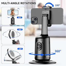 Load image into Gallery viewer, Auto Face Tracking Tripod with 2 Selfie Ring Light, 360° Rotation Face Body Phone Holder Smart Shooting Camera Mount with Remote, Rechargeable Smart Shooting Holder for Vlog, Streaming, Video, Tiktok
