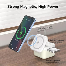 Load image into Gallery viewer, 3 in-1 Magnetic Charger 15W Fast Charging Foldable Charger Stand for Apple Devices Compatible with Phone, AirPods 3/2/pro, iWatch Series (Included 33W Digital Display Adapter)
