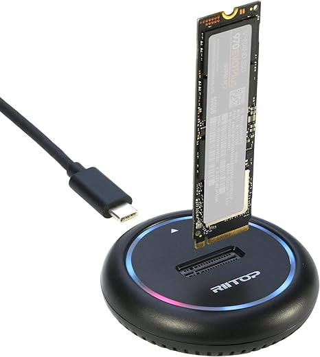 NVMe to USB Docking Station, RIITOP M.2 SSD Enclosure for Both NVMe and (B+M Key SATA) SSD