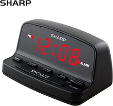 Load image into Gallery viewer, Sharp Digital Alarm Clock with Keyboard Style Controls, Battery Back-up, Easy to Use with Simple Operation, Black Case with Red LED Display
