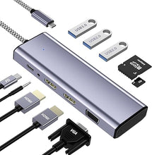 Load image into Gallery viewer, Docking Station Dual Monitor, USB C Docking Station Dual Monitor, USB C to Dual HDMI Adapter, Dual Monitor Adapter, USB C Hub 10 in 1 Docking Station 3 Monitors with HDMI/VGA/PD/USB/SD/TF/3.5mm Audio
