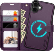 Load image into Gallery viewer, OCASE for iPhone 16 Case Detachable Wallet Case with Card Holder, 2 in 1 Pu Leather Flip Folio with RFID Blocking Stand Wrist Strap Shockproof Phone Cover 6.1 Inch 2024, Dark Purple
