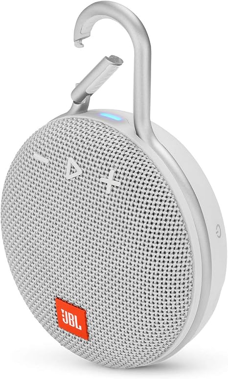 JBL Clip 3, Steel White - Waterproof, Durable & Portable Bluetooth Speaker - Up to 10 Hours of Play - Includes Noise-Cancelling Speakerphone & Wireless Streaming