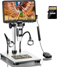 Load image into Gallery viewer, TOMLOV DM9 7&quot; LCD Digital Microscope 1200X, 1080P Coin Microscope Magnifier, 12MP Ultra-Precise Focusing Soldering Microscope for Adult, PC View, 32GB
