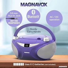 Load image into Gallery viewer, Magnavox MD6949 Portable Top Loading CD Boombox with AM/FM Stereo Radio and Bluetooth Wireless Technology in Black | CD-R/CD-RW Compatible | LED Display | (Purple)
