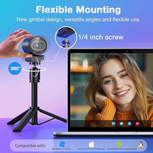 Load image into Gallery viewer, EMEET S600 4K Webcam with Tripod for Streaming - Sony 1/2.5&#39;&#39; Sensor, PDAF Autofocus, 1080P@60FPS, 2 Noise Reduction Mics, Built-in Privacy Cover, 40°-73° FOV, Streaming Webcam for Product/Game/Beauty
