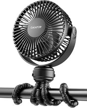 Load image into Gallery viewer, Gaiatop Mini Portable Stroller Fan, Battery Operated Small Clip on Fan, Detachable 3 Speed Rechargeable 360° Rotate Flexible Tripod Cooling Fan for Car Seat Crib Treadmill Travel Black

