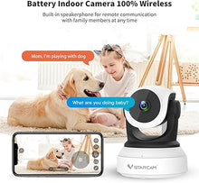 Load image into Gallery viewer, VSTARCAM 2K Battery Powered Security Camera, Indoor Camera Wireless with Phone App, Battery Operated Pet Camera, Baby Monitor with 2-Way Audio, Motion Detection, Auto Tracking, TF &amp; Cloud Storage
