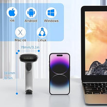 Load image into Gallery viewer, Symcode Bluetooth 2D Barcode Scanner 3-in-1 Wireless &amp; USB Wired &amp; Bluetooth Barcode Reader Scanner 1D 2D QR Code Scanner Automatic Fast Precise Bar Code Scanner for Phone Laptop Tablet White
