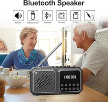 Load image into Gallery viewer, SHIDU Portable FM Radio with Bluetooth Speaker, Tf Card Player, Auto Scan Save Support USB AUX, Rechargeable Battery for Home, Camping, Outdoor
