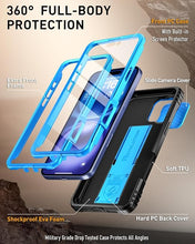 Load image into Gallery viewer, Poetic Revolution Case for iPhone 16 6.1 inch, [Slide Camera Cover], Full-Body Military Grade Rugged Shockproof Cover with Kickstand and Built-in-Screen Protector, Light Blue
