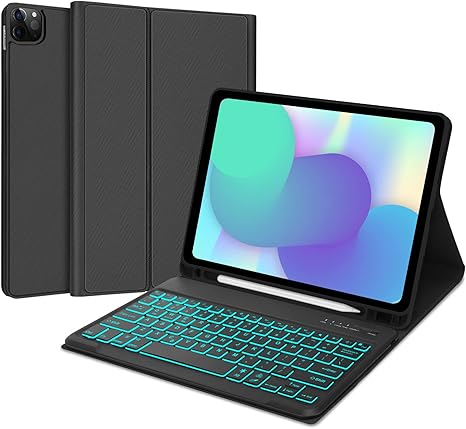 Keyboard Case for iPad Air 13-inch (M2, 2024) & iPad Pro 12.9 (6th 2022/5th 2021/4th 2020/3rd 2018 Gen), Detachable Bluetooth Keyboard| Smart 7 Color Backlit| Slim Protection Cover with Pencil Holder