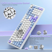 Load image into Gallery viewer, AULA F99 Pro Wireless Mechanical Keyboard with Knob,Tri-Mode BT5.0/USB-C/2.4GHz Hot Swappable Keyboard,Pre-lubed Switches,Gasket Structure,RGB Backlit Computer Gaming Keyboard (White&amp;Blue&amp;Purple)
