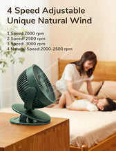 Load image into Gallery viewer, JISULIFE Clip on Baby Stroller Fan, 4000mAh Battery Operated Fan, Portable Personal Small Fan, Quiet &amp; Narrow Slot Design, 4 Speeds, Max 14 Hrs, Ideal for Bed, Desk, Car Seat - Dark Green
