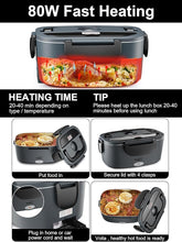 Load image into Gallery viewer, Buddew Electric Lunch Box 80W Food Heater for Adults, 12/24/110V Portable Lunch Warmer Upgraded Heated Lunch Box for Car/Truck/Office with SS Fork&amp;Spoon and Insulated Carry Bag (Gray+Black Handle)
