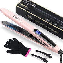 Load image into Gallery viewer, Brightup Hair Straightener Ceramic Flat Iron, Rapid 20S Heat Up, Vibrating Hair Straightener and Curler 2 in 1 with 10 Temperature Control and Auto Shut Off for Super Smooth Finish, 1&quot; Plates, Pink
