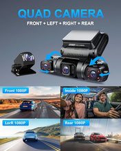 Load image into Gallery viewer, PRUVEEO 360 Degree View 4 Channel Dash Cam Front and Rear Inside Left Right, Dash Camera for Cars, Built-in GPS WiFi Night Vision, 24/7 Recording Parking Mode Monitor, Free 128G Card
