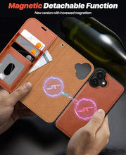 Load image into Gallery viewer, OCASE for iPhone 16 Case Detachable Wallet Case with Card Holder, 2 in 1 Pu Leather Flip Folio with RFID Blocking Stand Wrist Strap Shockproof Phone Cover 6.1 Inch 2024, Brown
