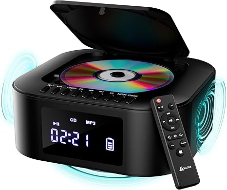 KLIM Boombox E1 - CD Player Portable Audio System + Extra BASS with Subwoofer + FM Radio, CD MP3 Bluetooth AUX USB + Wired and Wireless Mode Rechargeable Battery + Remote Control