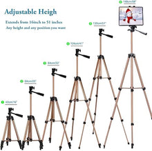 Load image into Gallery viewer, IPad Tripod Stand Universal Tablet Phone Mount Holder 51in Lightweight with Bluetooth Remote for iPad Pro 12.9 11 10.5,iPad Air Mini,Surface Tab,Galaxy Tab and 3.5 to 13.5in iPhone Tablet - Champagne
