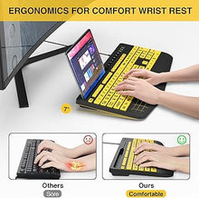 Load image into Gallery viewer, SABLUTE Large Print Keyboard Wired Computer Keyboards with Wrist Rest, Phone Holder, Big Letters Easy to Read Compatible Windows, Desktop, Laptop, Yellow
