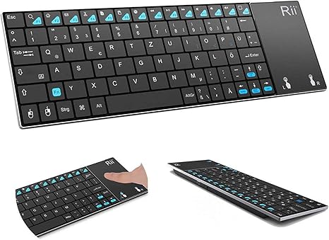 Rii K12+ Mini Wireless Keyboard with Large Touchpad Mouse&Qwerty Keypad, Stainless Steel Portable Wireless Keyboard with USB Receiver for MacBook/iPad/Tablet/PC/Laptop/Smart TV/Raspberry Pi - Black