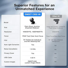 Load image into Gallery viewer, EMEET C950 4K Webcam for PC - 8 Megapixels 4K UHD, PDAF Autofocus, Noise-Canceling Mic, 70° FOV, 1080P@60FPS, Privacy Cover, USB 2.0 Plug&amp;Play, Ideal PC Camera 4K for Zoom/Teams/Skype/Google Meet
