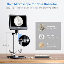 Load image into Gallery viewer, LM210 10.1&#39;&#39; LCD Coin Digital Microscope Full View for Error Coins, Soldering Microscope Camera for Electronics Repair, 260X Adults Coin Magnifier with Lights, [12.6&#39;&#39; Microscope Stand] 32G
