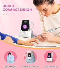 Load image into Gallery viewer, Portable Nail Drill Electric File: 40000RPM Professional Rechargeable Nail E File Machine, Cordless Nail Drill with Bits &amp; Base for Acrylic Nails Remove Nail Gel Polish Manicure for Salon Home, White
