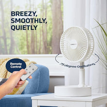 Load image into Gallery viewer, Foldable Fan, Oscillating 4 Speed Portable Fan Adjustable Height 14”–40&quot;, Remote Controlled folding Fan with 10,000 mAh Rechargeable Battery, Quiet Floor Fan For Bedroom, Great Fan For Travel
