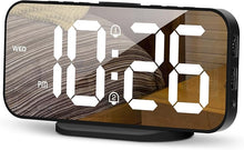 Load image into Gallery viewer, Digital Alarm Clock for Bedroom,6.7" LED Clock Mirror Surface with 2 USB Charger Port,Adjustable Brightness,Dual Alarm,Snooze,12/24H/Large Display Clock for Room Decor(Black)
