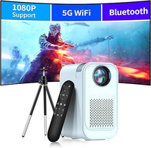 Load image into Gallery viewer, Mini Projector with 5G WiFi and Bluetooth,1080P Supported Projector with Projector Stand,Movie Projector Compatible with iOS/Android Phone/Tablet/Laptop/PC/TV Stick, Game, USB?Without battery?? (Blue)
