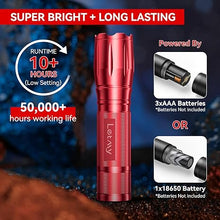 Load image into Gallery viewer, LETMY Tactical Flashlight - 2 Pack Bright Military Grade Flashlights High Lumens - Portable Handheld Flash Light, 5 Modes Zoomable Waterproof Flashlights for Home Emergency Camping- Red
