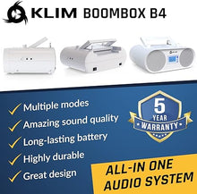 Load image into Gallery viewer, KLIM Boombox B4 CD Player Portable Audio System - New - AM/FM Radio with CD Player MP3 Bluetooth AUX USB - Wired &amp; Wireless Mode Rechargeable Battery - Remote Control Autosleep Digital EQ White
