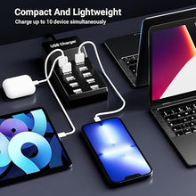 Load image into Gallery viewer, USB Charging Station 50w10A 10-Port USB Charger, Multiport USB Charger Station Hub, Compatible with iPhone, Galaxy, iPad Tablet, and Other USB Charging Devices
