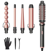 Load image into Gallery viewer, Wavytalk 5 in 1 Curling Iron,Curling Wand Set with Curling Brush and 4 Interchangeable Ceramic Curling Wand(0.5”-1.25”),Instant Heat Up,Include Heat Protective Glove &amp; 2 Clips
