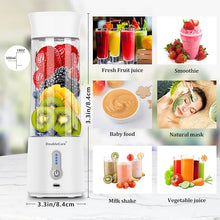 Load image into Gallery viewer, Portable Blender for Shakes and Smoothies,500ml Electric Juicer, 4000mAh Smoothie Blender with BPA-Free Material, USB Rechargeable Fresh Juice Blender for Travel, Gym, Outdoors, and Home, White
