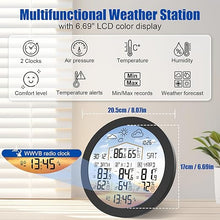 Load image into Gallery viewer, Uzoli EM3567 Weather Station with 3 Sensors 6.5” Large Display Home Weather Stations Wireless Indoor Outdoor Thermometer with Atomic Clock Temperature Humidity Weather Forecast
