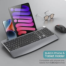 Load image into Gallery viewer, Wireless Keyboard and Mouse - Full-Sized Ergonomic Keyboard with Wrist Rest, Phone Holder, Volume Knob,2.4GHz Silent Cordless Keyboard Mouse Combo for Computer, Laptop, PC, Mac, Windows -Grey
