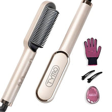 Load image into Gallery viewer, Hair Straightener Brush, TYMO Ring Hair Straightener Comb Straightening Brush for Women with 5 Temps 20s Fast Heating &amp; Dual Voltage, Gold

