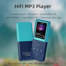 Load image into Gallery viewer, Bluetooth Mp3 Player, Classic Portable Walkman Mp3 &amp; Mp4 Players for Kids,HiFi Music Player with Video Play,FM Radio,Recording,E-Book,Alarm Clock,Mp3 Play up to 50 Hours with SD Card Slot Blue 16GB
