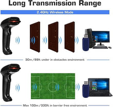 Load image into Gallery viewer, WoneNice Barcode Scanner Wireless 2-in-1 (2.4Ghz Wireless+USB 2.0 Wired) Handheld Bar Code Scanner Reader (Black)
