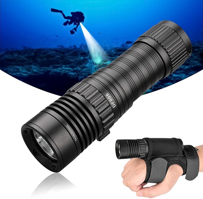 Trustfire DF006 Dive Light, 2300 Lumen Diving Flashlight, 100 Meters Scuba Diving Flashlight, IPX8 Waterproof Underwater Flashlight, 3 Modes Dive Lights Scuba Diving with Scuba Flashlight Holder Glove